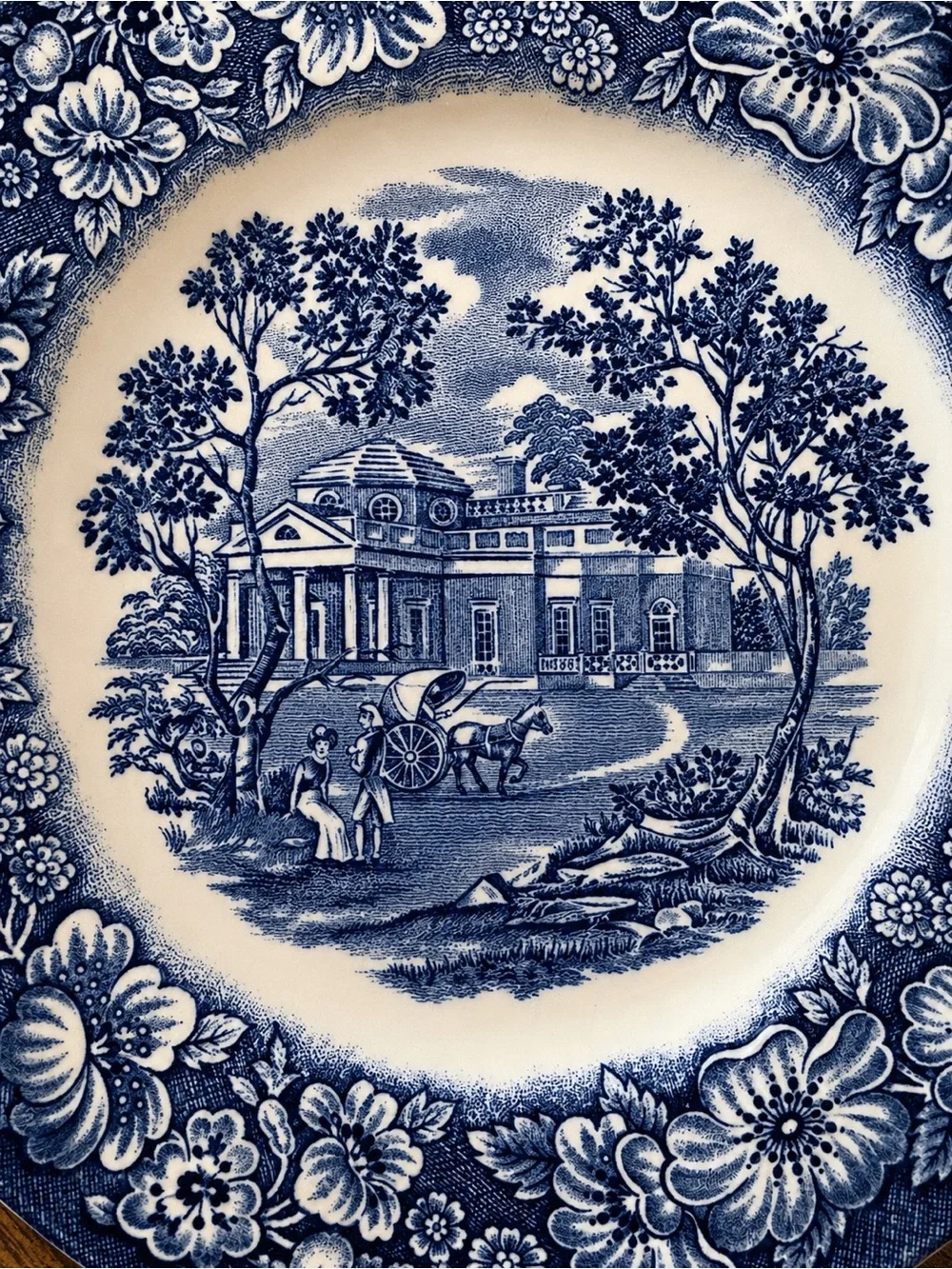 Vintage Liberty Blue Monticello Staffordshire Ironstone Dessert Plates Set of 6